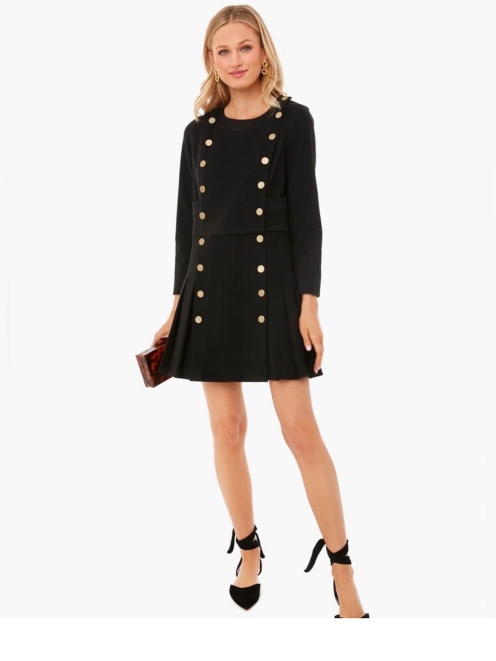 Black Whitney Dress TUCKERNUCK  Black Double-Breasted Long-Sleeve A-Line Dress